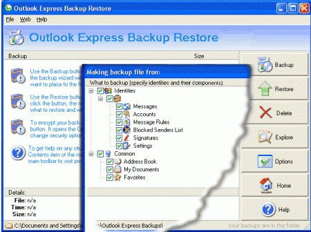 ������� Outlook Express Backup Restore